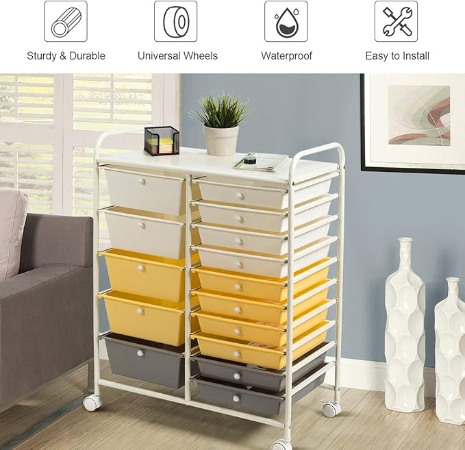 GOFLAME 15-Drawer Rolling Storage Cart, Craft Storage Cart - Image 4