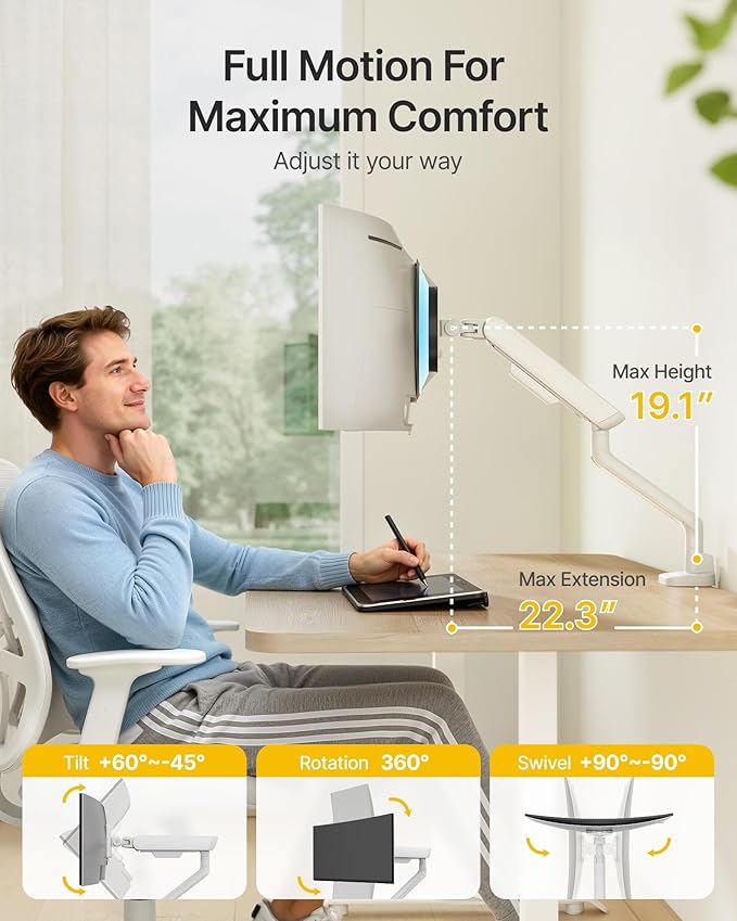 monTEK Single Monitor Arm with USB, Mechanical Spring Monitor Arm - Image 3