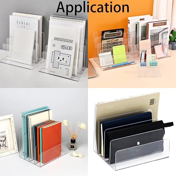 Halyuhn Acrylic File Organizer, 4Sections Clear Desk Organizer - Image 6