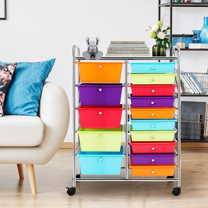 GLACER 15 Drawers Rolling Cart, Storage Cart - Image 9