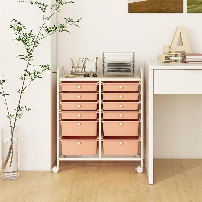 LDAILY 12 Drawer Rolling Storage Cart, Craft Cart Organizer on Wheels w/Metal - Image 7