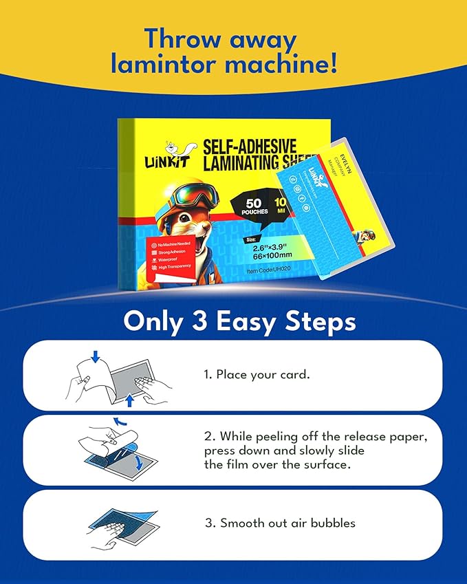 Uinkit 10Mil Self-Sealing Laminating Pouches Business Card Size, - Image 5