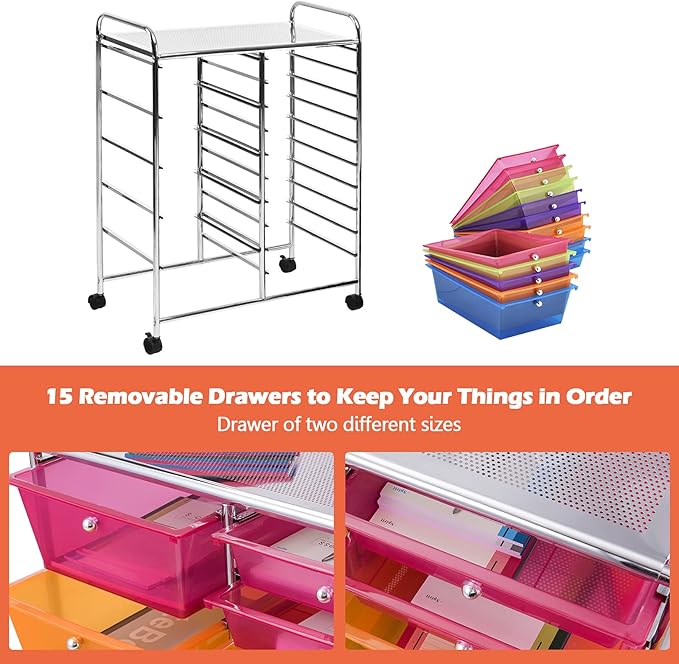 LDAILY 15 Drawer Rolling Storage Cart, Rolling Cart - Image 7