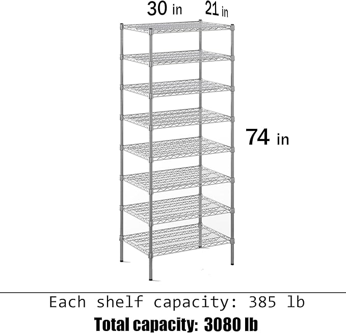 Regal Altair 21" Deep x 30" Wide x 74" Height Wire Shelving Kit | 8-Tier | NSF - Image 3