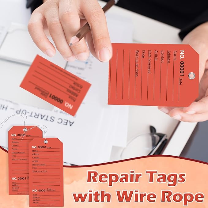 200 Pack Red Repair Tags with Wire Rope Service Repair Tags Numbered with Wire - Image 8
