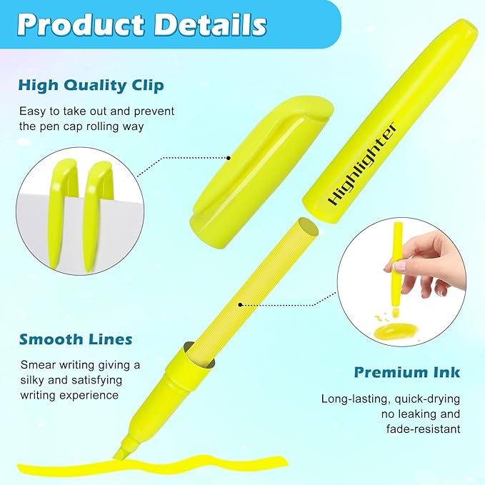 V-Opitos 30 Pack Yellow Highlighters, No Bleed Bright Highlighters - Image 3