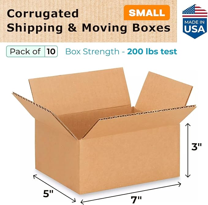 IDL Packaging - B-753-10 Small Corrugated Shipping Boxes 7"L x 5”W x 3"H - - Image 2