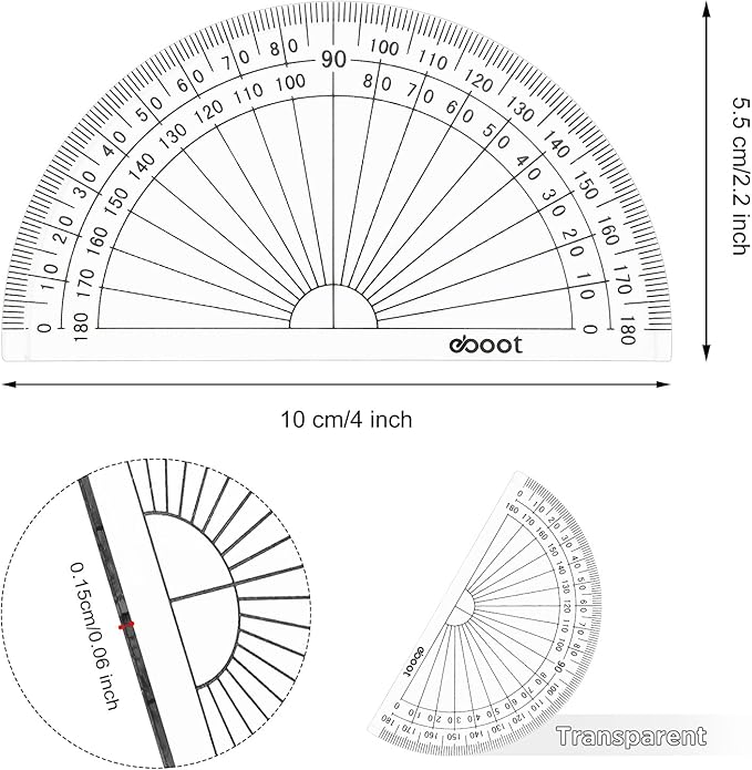 Zonon 3 Pcs 4 Inch Clear Plastic Protractor Bulk Math Protractors Set 180 - Image 2