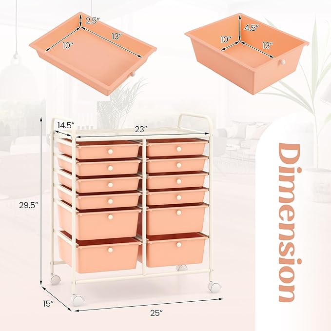 LDAILY 12 Drawer Rolling Storage Cart, Craft Cart Organizer on Wheels w/Metal - Image 3