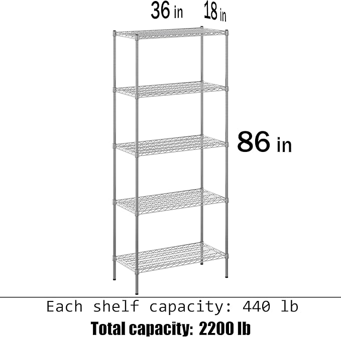 Regal Altair 18" Deep x 36" Wide x 86" Height Wire Shelving Kit | 5-Tier | NSF - Image 3