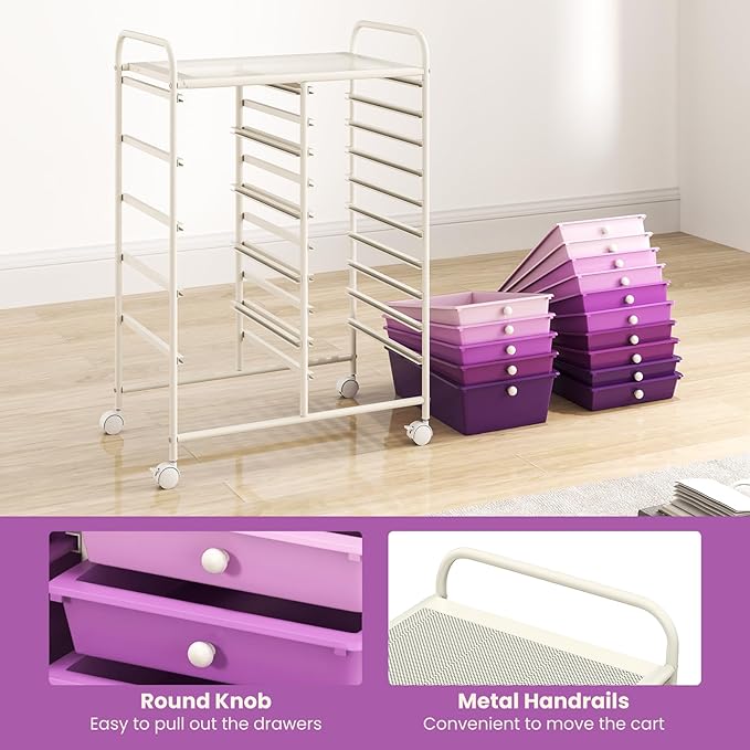 COSTWAY 15-Drawer Rolling Storage Cart, Mobile Utility Cart - Image 7