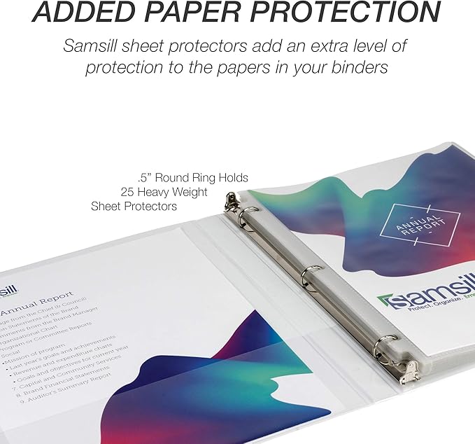 Samsill Durable .5 Inch Binder, Made in the USA, Round Ring Customizable Clear - Image 6