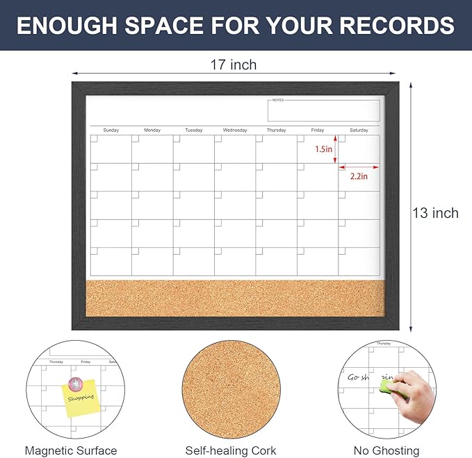 Dry Erase Calendar for Wall, 17x13 Inches Calendar Whiteboard for Wall - Image 4