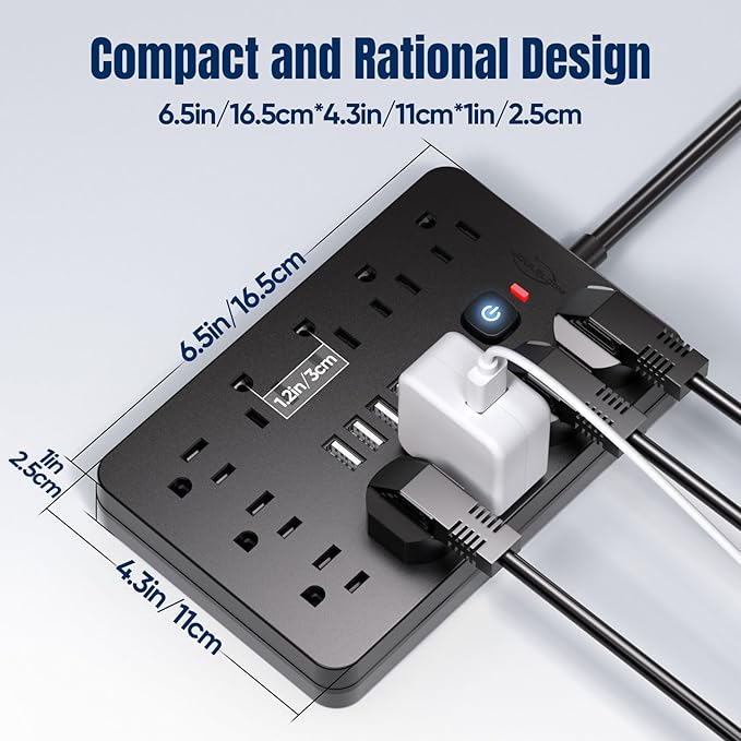 JouleLoom 15 FT Flat Plug Surge Protector Power Strip, 11 Multiple AC Outlets - Image 5