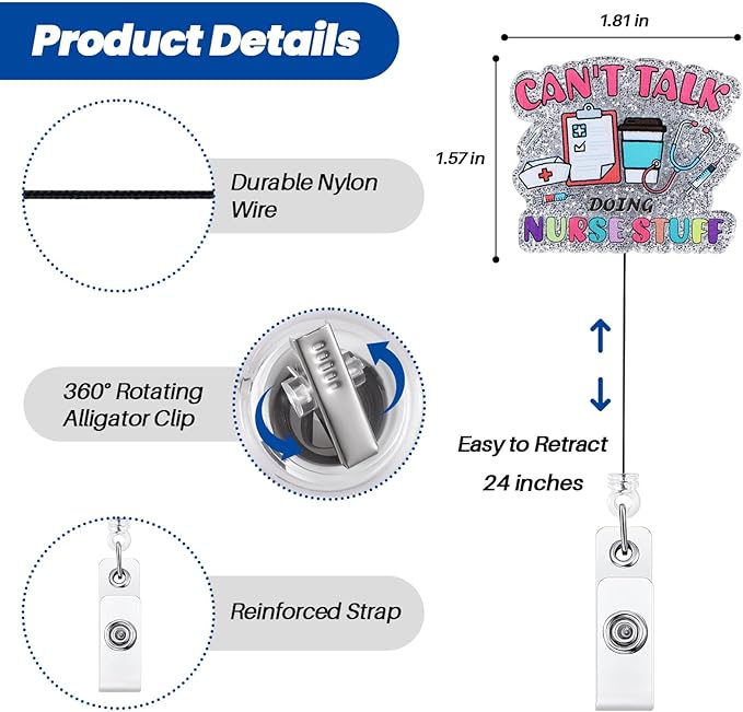 Can't Talk Doing Nurse Stuff Funny Nurses Badge Reel, Retractable ID Card Badge - Image 4