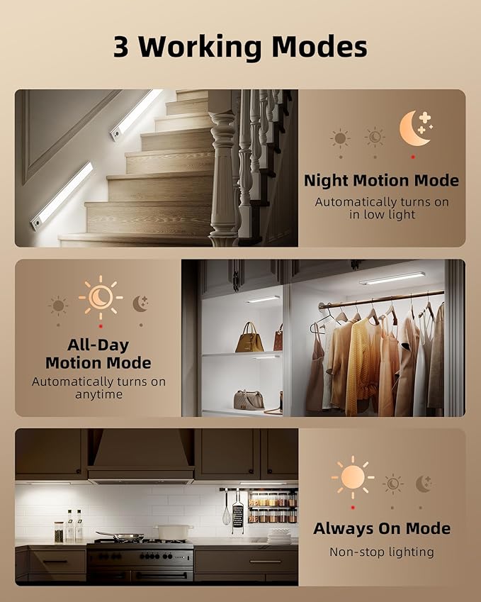 EZVALO 5 Pack Under Cabinet Lighting, 4000mAh Rechargeable Motion Sensor Light - Image 8