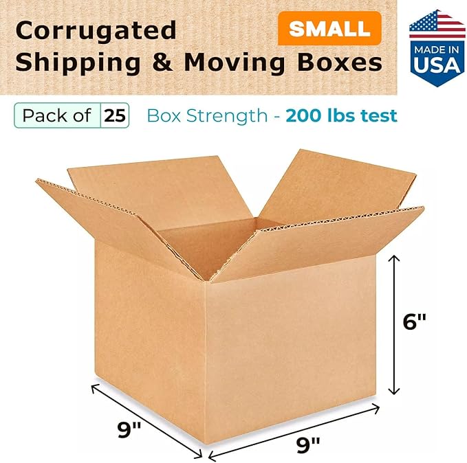Small Moving & Shipping Boxes 9"L x 9"W x 6"H - Image 2