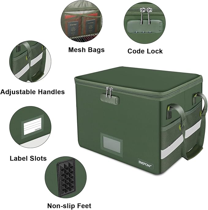 ENGPOW File Box with Lock, Fireproof Document Box with Pockets, Collapsible - Image 4