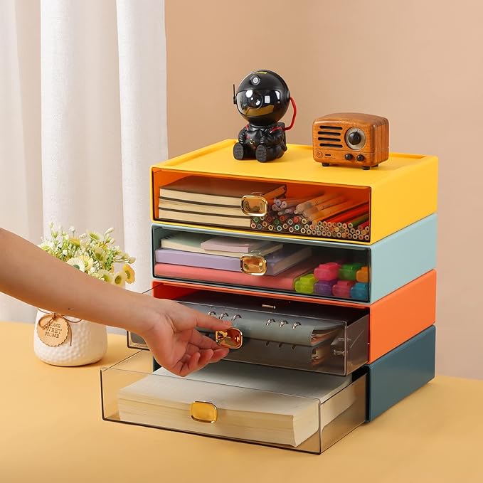 OSteed Spacious Desktop Storage Box, 2 Large Storage Drawers, Stackable Office - Image 2