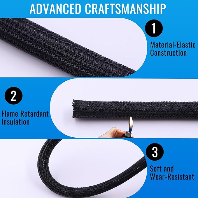 Flauzmann 3/8" Braided Cable Sleeve - 10Ft Cat Cord Protector Split Wire Loom - Image 5
