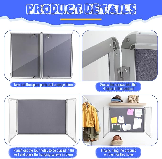 Enclosed Bulletin Board 48" x 36" Weather Resistant Lockable Notice Cork - Image 3