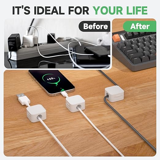 6 White Magnetic Cable Clips, Under Desk Cable Management, Cord Holder - Image 4