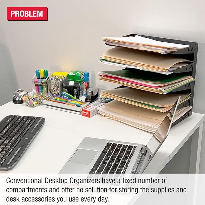 Desktop Organizer 6 Letter Tray Sorter Plus Riser Storage Base & 3 Storage - Image 2
