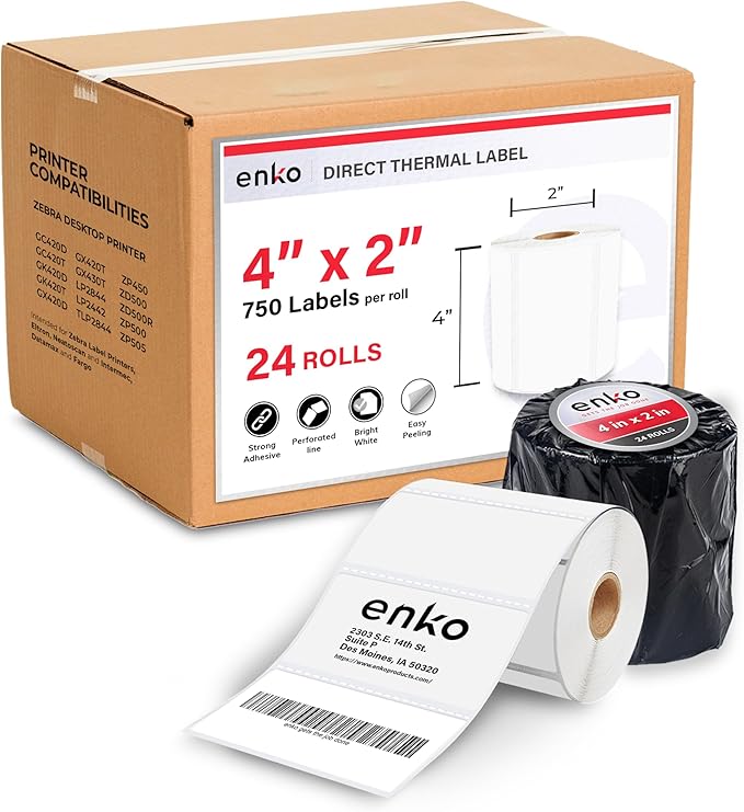enKo 4" x 2" Labels for Zebra Desktop Printers by enKoProducts