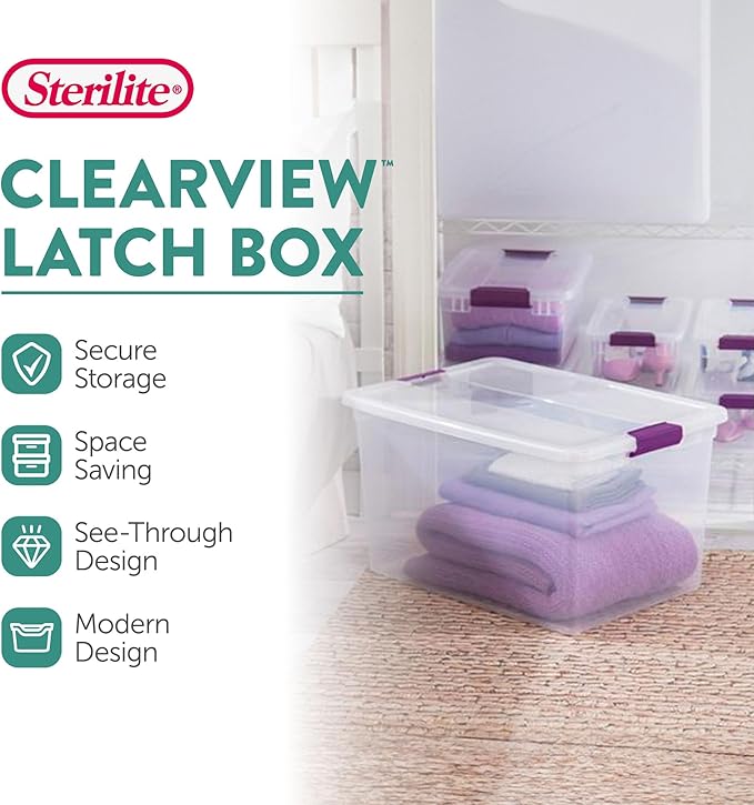 Sterilite 6-Pack Plastic Storage Bin w/ Latch Lid, 66 Qt - Image 2