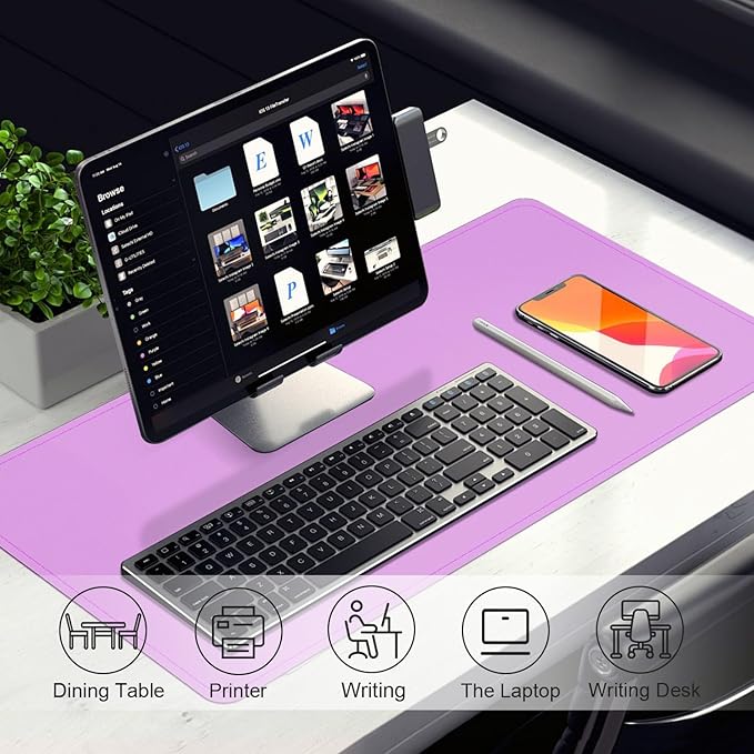 Lilac Leather Desk Pad, 47.2'' x 23.6'', Suede Base, Waterproof Office & Home - Image 5