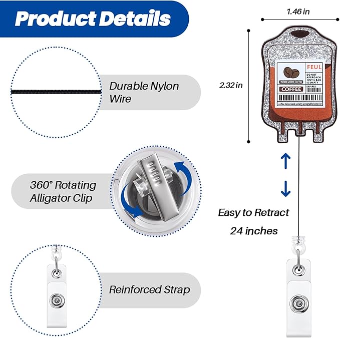 Funny Coffee Fuel Nurse Badge Reel, Cute Coffee IV Bag Retractable ID Card - Image 2