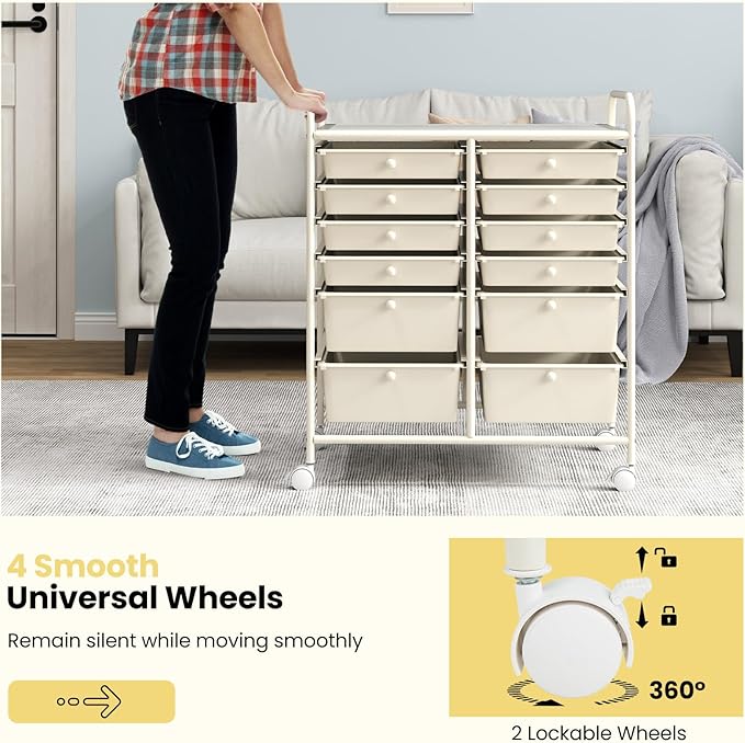Giantex 12 Drawers Rolling Storage Cart, Classroom Organizers - Image 6