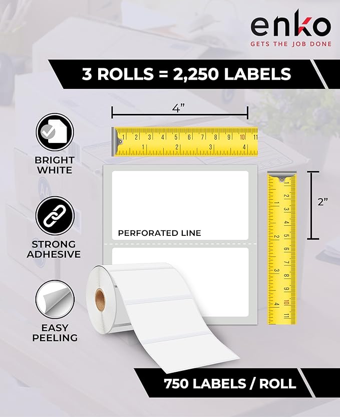 enKo 4" x 2" Labels for Zebra Desktop Printers Direct Thermal Address Mailing - Image 2