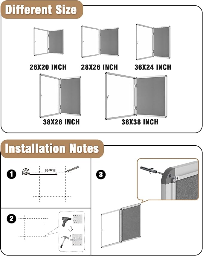 Mifuro 38"x28" Enclosed Bulletin Board, Lockable Weather-Resistant Aluminum - Image 4