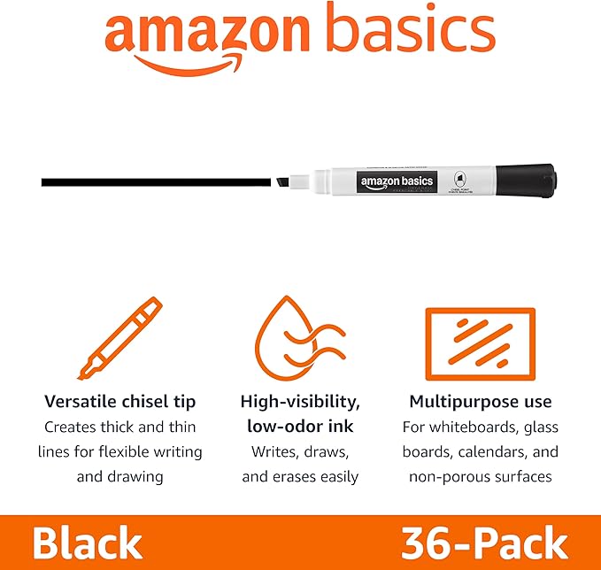 Amazon Basics Low-Odor Dry Erase Whiteboard Markers, Chisel Tip - Image 2