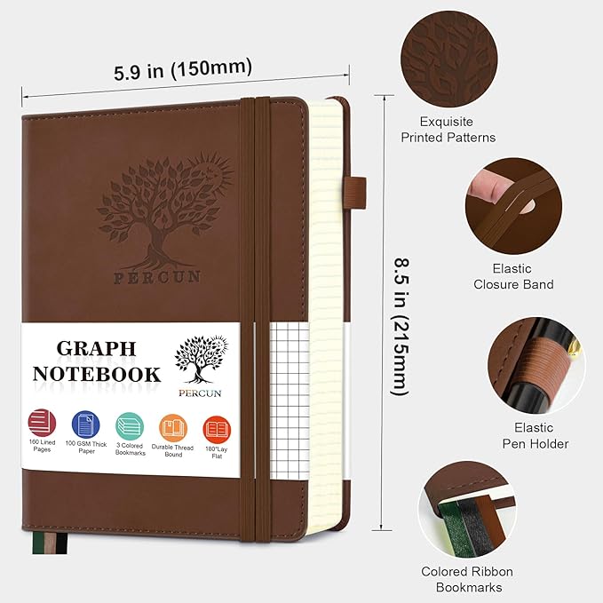 PERCUN Graph Paper Notebook, 160 Pages Grid Journal - Image 2