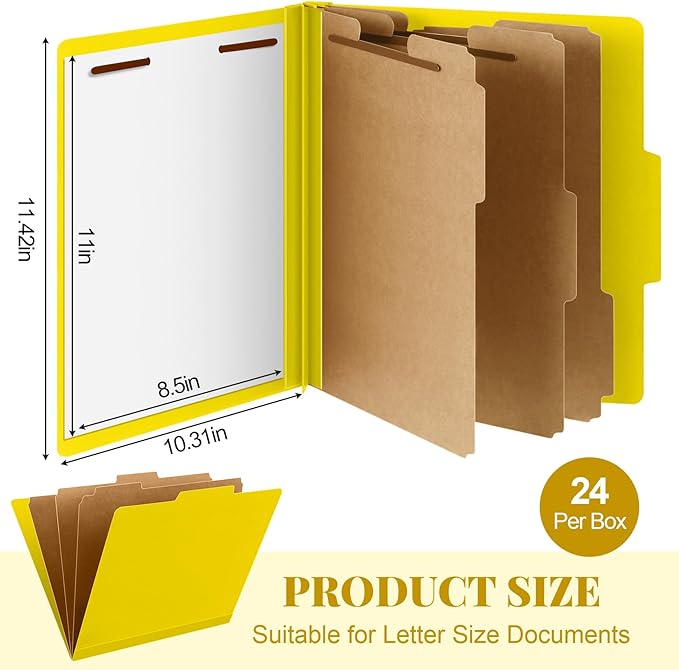 Skyygemm 24 Pcs Classification Folders Letter Size, 3 Divider Pressboard File - Image 2