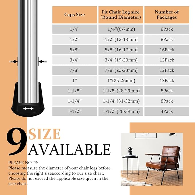 1/4" Round Rubber Furniture Leg Tips Caps, 8 Pack Black Extra Small Furniture - Image 6