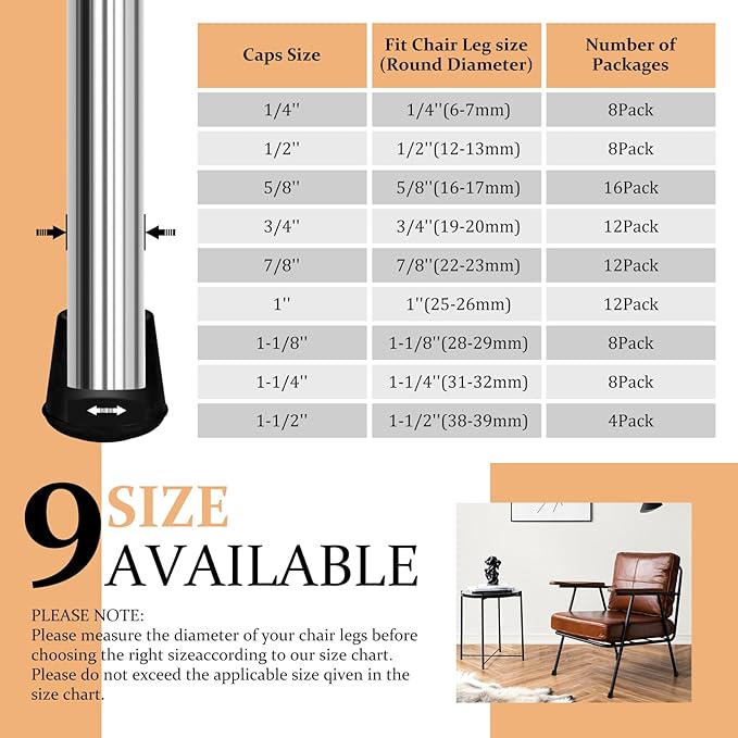3/4" Round Rubber Chair Leg Tips Caps, Chair Leg Floor Protectors, Non-Slip - Image 6