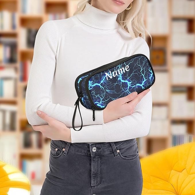 BOENLE Custom Dark Blue Electric Lightning Pencil Case Box Boys Girls - Image 6