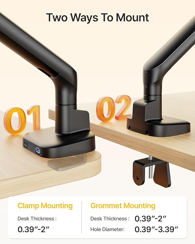 monTEK Single Monitor Arm with USB, Mechanical Spring Monitor Arm - Image 9