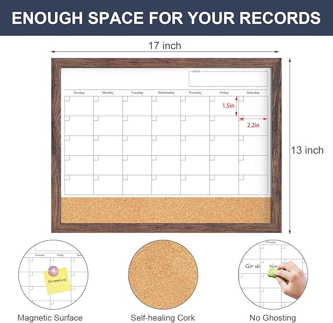 Calendar Whiteboard for Wall, 17x13 Inches White Board Calendar Dry Erase - Image 4