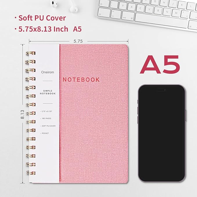 Oneirom Spiral Notebook, PU Leather Cover Business Journal, Twin-Wire Binding - Image 2