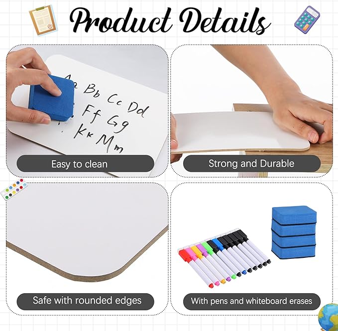 Affrolling 24 Sets Small Whiteboard Dry Erase Boards 5" x7'' Mini Double Sided - Image 3