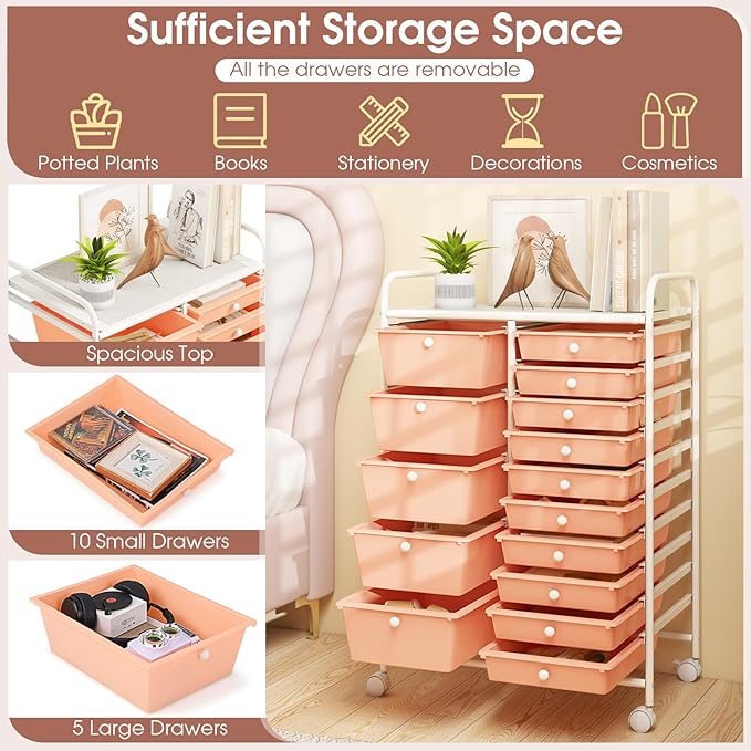 DORTALA 15-Drawer Rolling Storage Cart - Image 5
