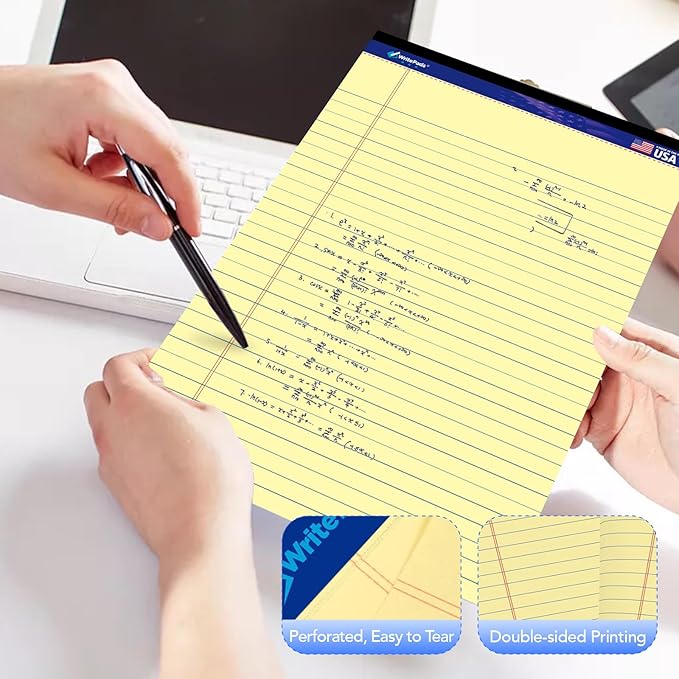 WritePads Legal Pad 8.5"x14" Note Pad, Wide Ruled Writing Pad, Canary Paper - Image 7