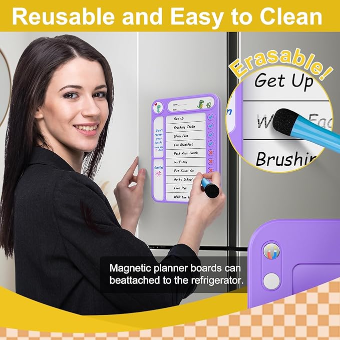 Magnetic Chore Chart for Kids, ADHD Task Tracker Easy-Check Routine Dry Erase - Image 6