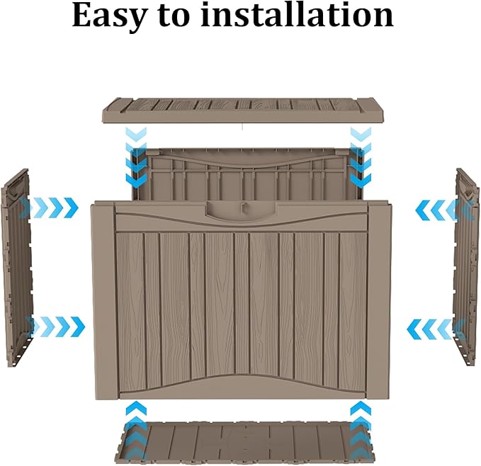 PATIOEASY 45GAL Deck Box -Grey, Lockable Patio Outdoor Storage Box - Image 7