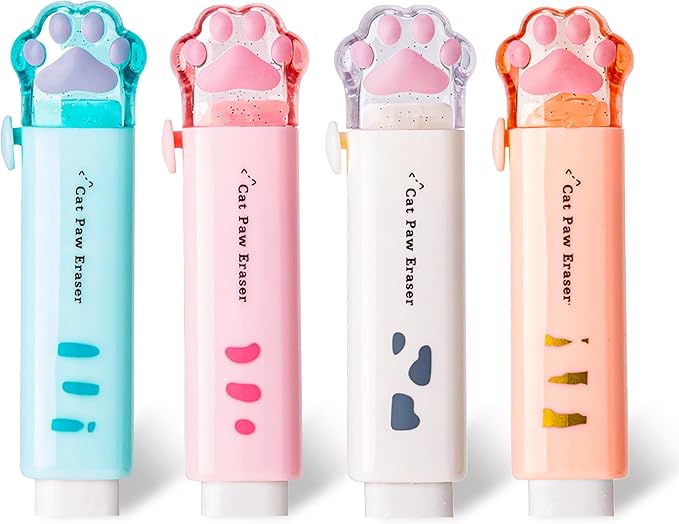 PANDENNER Retractable Pencil Eraser, Cute Erasers, Cat Paw Eraser, Suitable by PANDENNER