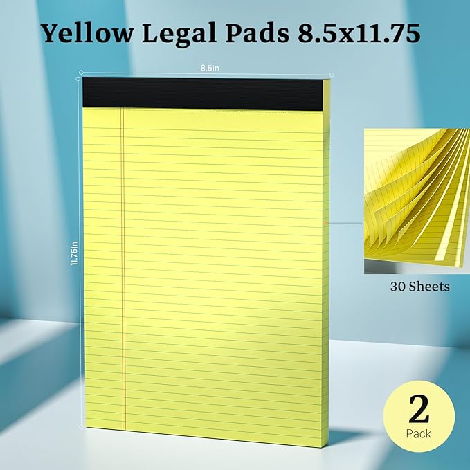 Roneky Legal Pads 8.5 x 11 Yellow Note Pads, 2 Pack College Ruled Notepads 8.5 - Image 2